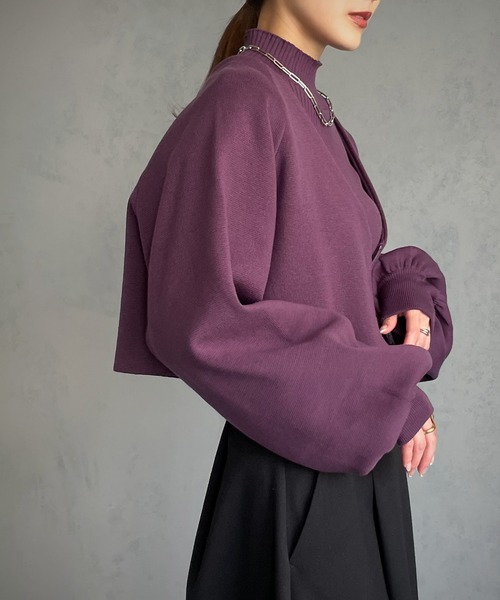 &g'aime（アンジェム）の「【&g’aime】ボリュームスリーブニットカーディガン（ニット/セーター・レディース・パープル/ブラック/ライトグリーン/グレイッシュベージュ・FREE）」の7枚目の写真