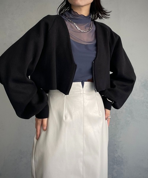 &g'aime（アンジェム）の「【&g’aime】ボリュームスリーブニットカーディガン（ニット/セーター・レディース・パープル/ブラック/ライトグリーン/グレイッシュベージュ・FREE）」の19枚目の写真