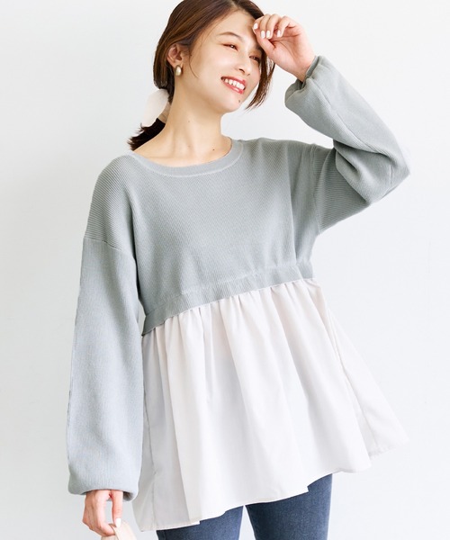 coca(coca)(コカ)の「畦編みドッキングニット(ニット/セーター・レディース・ブラック/グレー・M/L)」の2枚目の写真