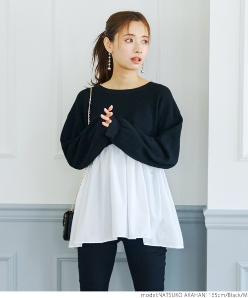 coca(coca)(コカ)の「畦編みドッキングニット(ニット/セーター・レディース・ブラック/グレー・M/L)」の3枚目の写真