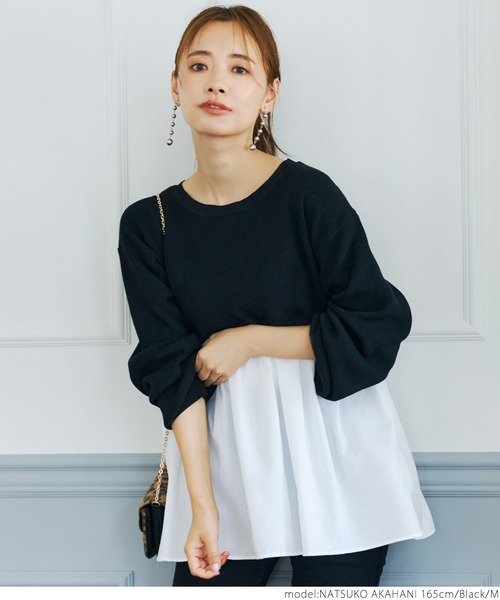 coca(coca)(コカ)の「畦編みドッキングニット(ニット/セーター・レディース・ブラック/グレー・M/L)」の5枚目の写真