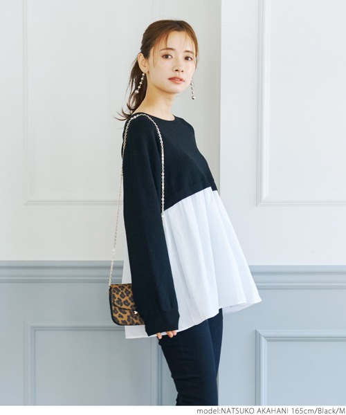 coca(coca)(コカ)の「畦編みドッキングニット(ニット/セーター・レディース・ブラック/グレー・M/L)」の7枚目の写真