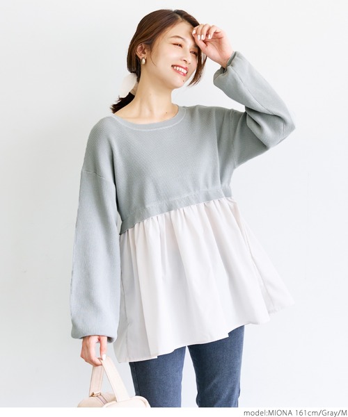 coca(coca)(コカ)の「畦編みドッキングニット(ニット/セーター・レディース・ブラック/グレー・M/L)」の10枚目の写真