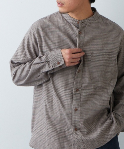 CIAOPANIC TYPY（チャオパニックティピー）の「コットン起毛バンドカラーシャツ柄無地アソート（シャツ/ブラウス・メンズ・チャコールグレー/ブラック/ブラウン/レッド/オフホワイト・S/M/L）」の4枚目の写真