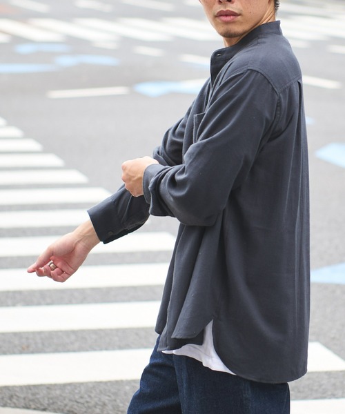 CIAOPANIC TYPY（チャオパニックティピー）の「コットン起毛バンドカラーシャツ柄無地アソート（シャツ/ブラウス・メンズ・チャコールグレー/ブラック/ブラウン/レッド/オフホワイト・S/M/L）」の7枚目の写真