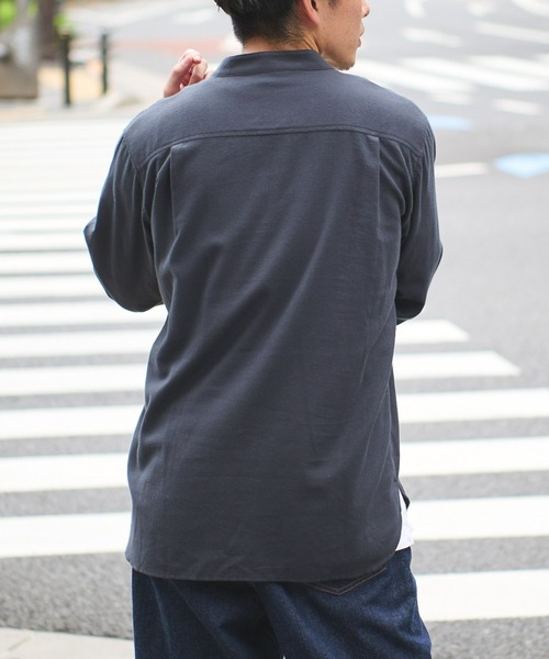 CIAOPANIC TYPY（チャオパニックティピー）の「コットン起毛バンドカラーシャツ柄無地アソート（シャツ/ブラウス・メンズ・チャコールグレー/ブラック/ブラウン/レッド/オフホワイト・S/M/L）」の8枚目の写真