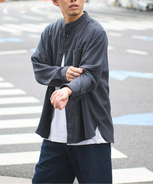 CIAOPANIC TYPY（チャオパニックティピー）の「コットン起毛バンドカラーシャツ柄無地アソート（シャツ/ブラウス・メンズ・チャコールグレー/ブラック/ブラウン/レッド/オフホワイト・S/M/L）」の6枚目の写真