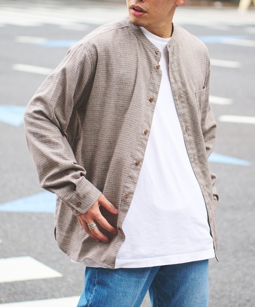 CIAOPANIC TYPY（チャオパニックティピー）の「コットン起毛バンドカラーシャツ柄無地アソート（シャツ/ブラウス・メンズ・チャコールグレー/ブラック/ブラウン/レッド/オフホワイト・S/M/L）」の21枚目の写真