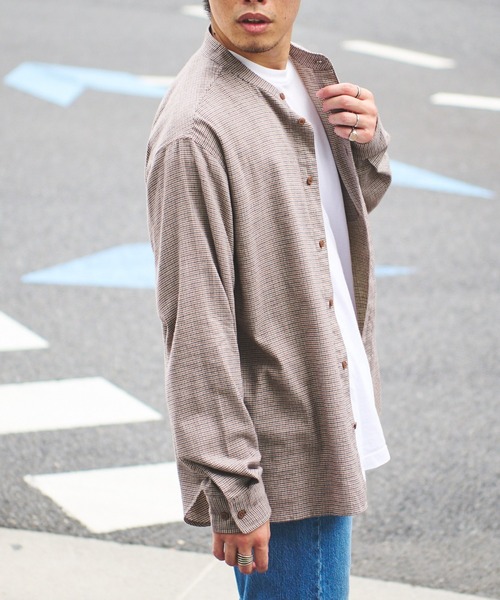 CIAOPANIC TYPY（チャオパニックティピー）の「コットン起毛バンドカラーシャツ柄無地アソート（シャツ/ブラウス・メンズ・チャコールグレー/ブラック/ブラウン/レッド/オフホワイト・S/M/L）」の22枚目の写真