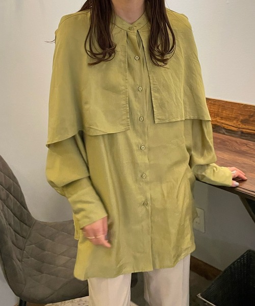 LE MORE(リモア)の「ラッフルスリーブシャツブラウス(シャツ/ブラウス・レディース・ホワイト/ブラック/オリーブ/ライトベージュ・FREE)」の4枚目の写真