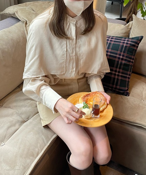 LE MORE(リモア)の「ラッフルスリーブシャツブラウス(シャツ/ブラウス・レディース・ホワイト/ブラック/オリーブ/ライトベージュ・FREE)」の1枚目の写真