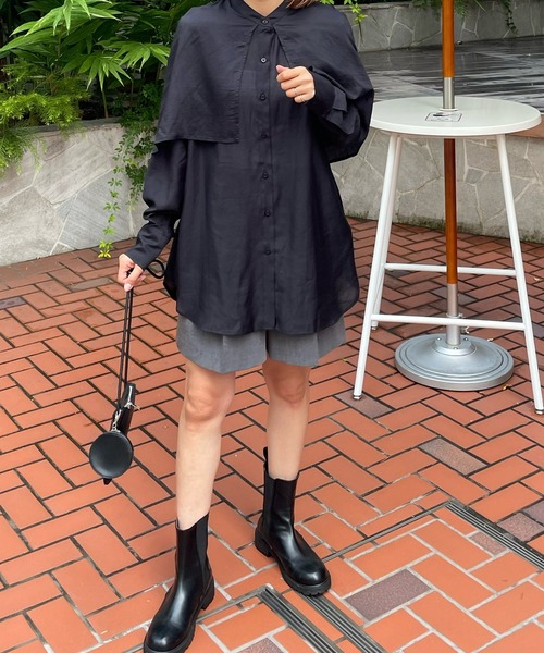 LE MORE(リモア)の「ラッフルスリーブシャツブラウス(シャツ/ブラウス・レディース・ホワイト/ブラック/オリーブ/ライトベージュ・FREE)」の6枚目の写真