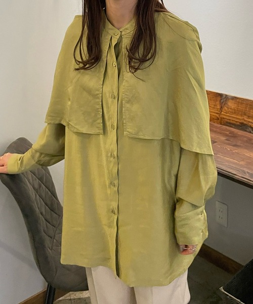 LE MORE(リモア)の「ラッフルスリーブシャツブラウス(シャツ/ブラウス・レディース・ホワイト/ブラック/オリーブ/ライトベージュ・FREE)」の17枚目の写真