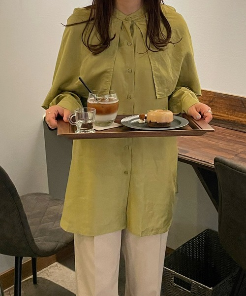 LE MORE(リモア)の「ラッフルスリーブシャツブラウス(シャツ/ブラウス・レディース・ホワイト/ブラック/オリーブ/ライトベージュ・FREE)」の19枚目の写真