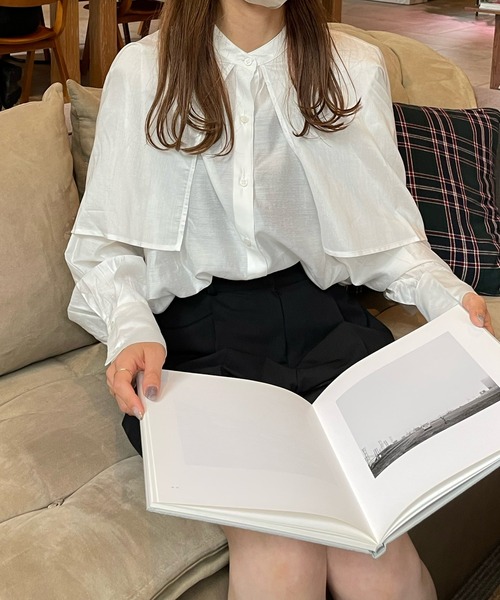 LE MORE(リモア)の「ラッフルスリーブシャツブラウス(シャツ/ブラウス・レディース・ホワイト/ブラック/オリーブ/ライトベージュ・FREE)」の22枚目の写真