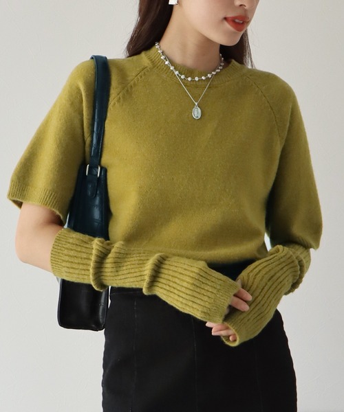 BLUEEAST(ブルーイースト)の「アームウォーマー付きオーバーサイズニット(ニット/セーター・レディース・パープル/マスタード/アイボリー・MEDIUM)」の11枚目の写真