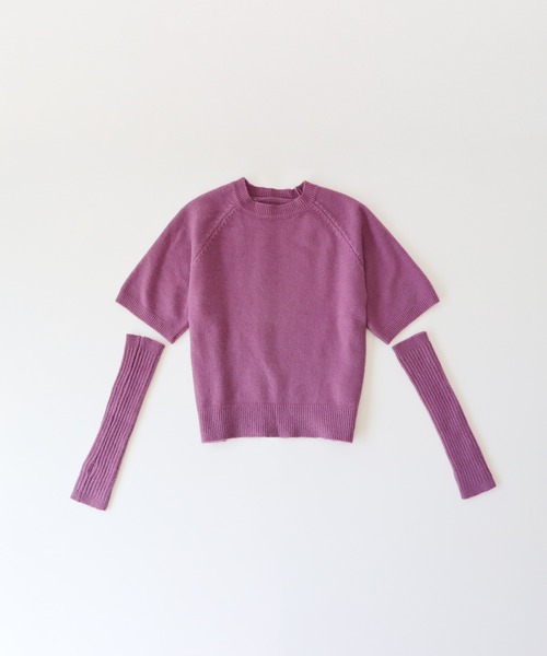 BLUEEAST(ブルーイースト)の「アームウォーマー付きオーバーサイズニット(ニット/セーター・レディース・パープル/マスタード/アイボリー・MEDIUM)」の15枚目の写真