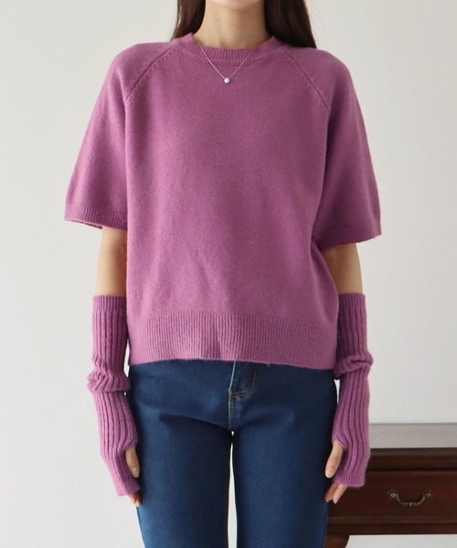 BLUEEAST(ブルーイースト)の「アームウォーマー付きオーバーサイズニット(ニット/セーター・レディース・パープル/マスタード/アイボリー・MEDIUM)」の17枚目の写真