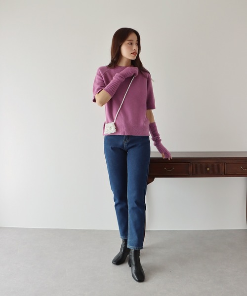 BLUEEAST(ブルーイースト)の「アームウォーマー付きオーバーサイズニット(ニット/セーター・レディース・パープル/マスタード/アイボリー・MEDIUM)」の8枚目の写真