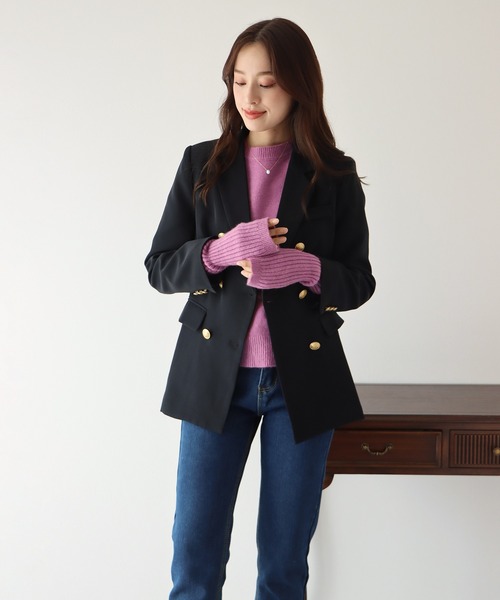 BLUEEAST(ブルーイースト)の「アームウォーマー付きオーバーサイズニット(ニット/セーター・レディース・パープル/マスタード/アイボリー・MEDIUM)」の9枚目の写真