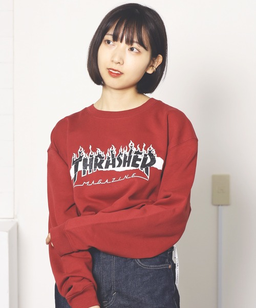 THRASHER（スラッシャー）の「THRASHER/スラッシャー Split Flame Sticker CREW トレーナー（スウェット・メンズ・バーガンディー/オリーブ/チャコール/グレイッシュブルー・M/XL/L）」の4枚目の写真