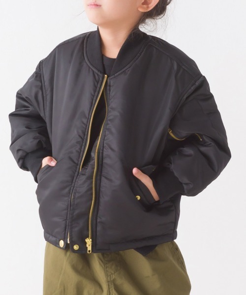 OMNES（オムネス）の「キッズナイロンツイルMA-1ブルゾン（ブルゾン・キッズ・ベージュ/ブラック・100/110/120/130/140）」の2枚目の写真