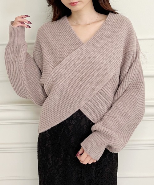 MIIA（ミーア）の「クロスニット（ニット/セーター・レディース・ブラック/オフホワイト/グリーン/ピンク/パープル/ベージュ・FREE）」の3枚目の写真