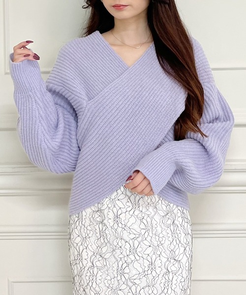 MIIA（ミーア）の「クロスニット（ニット/セーター・レディース・ブラック/オフホワイト/グリーン/ピンク/パープル/ベージュ・FREE）」の5枚目の写真