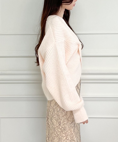 MIIA（ミーア）の「クロスニット（ニット/セーター・レディース・ブラック/オフホワイト/グリーン/ピンク/パープル/ベージュ・FREE）」の9枚目の写真