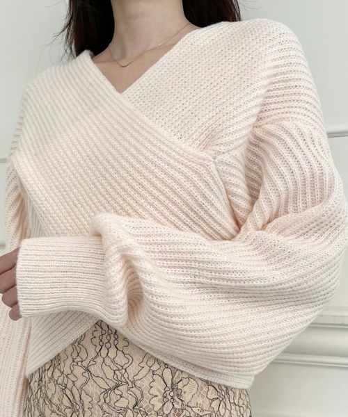 MIIA（ミーア）の「クロスニット（ニット/セーター・レディース・ブラック/オフホワイト/グリーン/ピンク/パープル/ベージュ・FREE）」の12枚目の写真