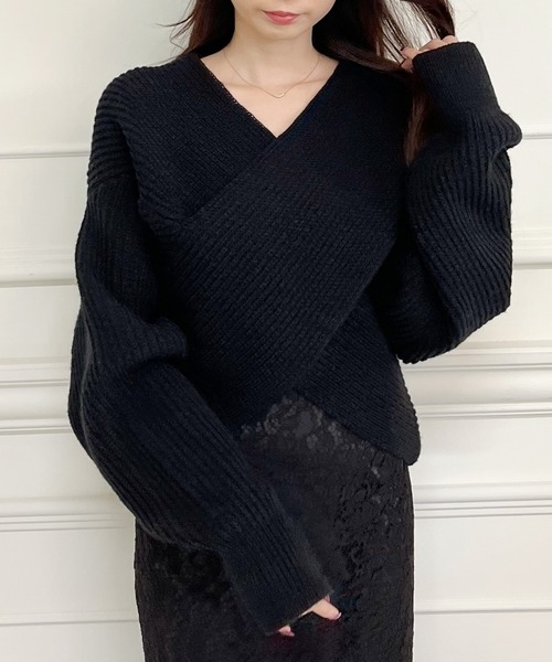 MIIA（ミーア）の「クロスニット（ニット/セーター・レディース・ブラック/オフホワイト/グリーン/ピンク/パープル/ベージュ・FREE）」の14枚目の写真