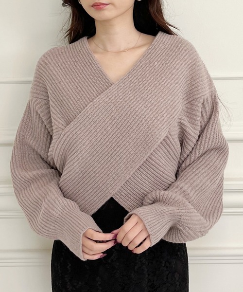 MIIA（ミーア）の「クロスニット（ニット/セーター・レディース・ブラック/オフホワイト/グリーン/ピンク/パープル/ベージュ・FREE）」の15枚目の写真