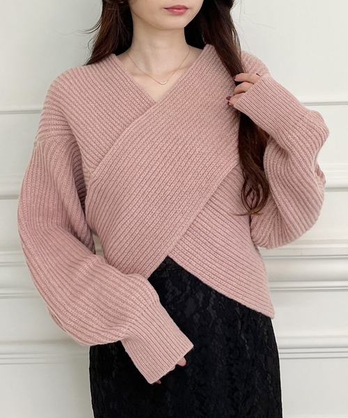 MIIA（ミーア）の「クロスニット（ニット/セーター・レディース・ブラック/オフホワイト/グリーン/ピンク/パープル/ベージュ・FREE）」の17枚目の写真