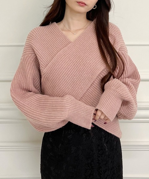 MIIA（ミーア）の「クロスニット（ニット/セーター・レディース・ブラック/オフホワイト/グリーン/ピンク/パープル/ベージュ・FREE）」の18枚目の写真