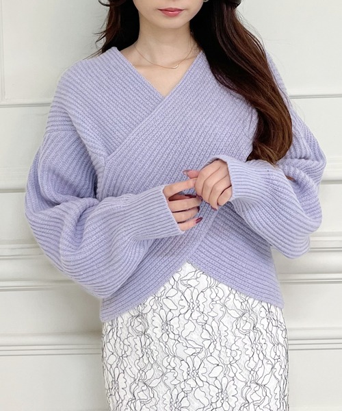 MIIA（ミーア）の「クロスニット（ニット/セーター・レディース・ブラック/オフホワイト/グリーン/ピンク/パープル/ベージュ・FREE）」の19枚目の写真