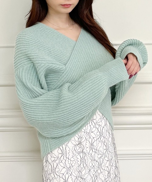 MIIA（ミーア）の「クロスニット（ニット/セーター・レディース・ブラック/オフホワイト/グリーン/ピンク/パープル/ベージュ・FREE）」の22枚目の写真