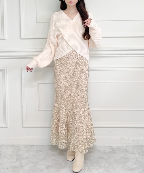 MIIA（ミーア）の「クロスニット（ニット/セーター・レディース・ブラック/オフホワイト/グリーン/ピンク/パープル/ベージュ・FREE）」の7枚目の写真