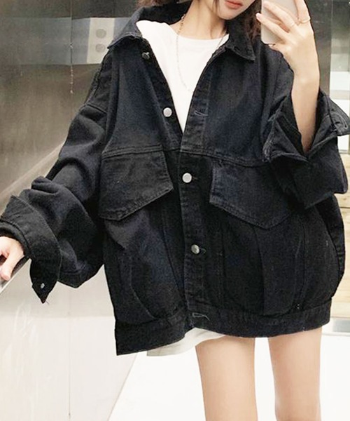 EPICKS(エピックス)の「ブラックデニムビッグシルエットジャケット(デニムジャケット・レディース・ブラック・M/L)」の5枚目の写真