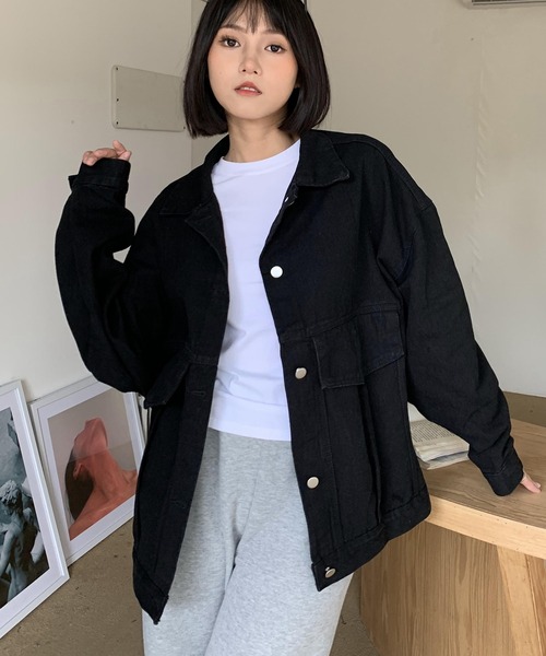 EPICKS(エピックス)の「ブラックデニムビッグシルエットジャケット(デニムジャケット・レディース・ブラック・M/L)」の8枚目の写真