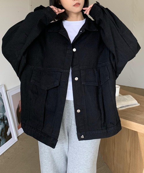 EPICKS(エピックス)の「ブラックデニムビッグシルエットジャケット(デニムジャケット・レディース・ブラック・M/L)」の15枚目の写真