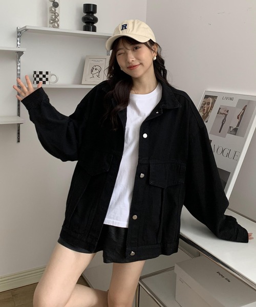 EPICKS(エピックス)の「ブラックデニムビッグシルエットジャケット(デニムジャケット・レディース・ブラック・M/L)」の18枚目の写真