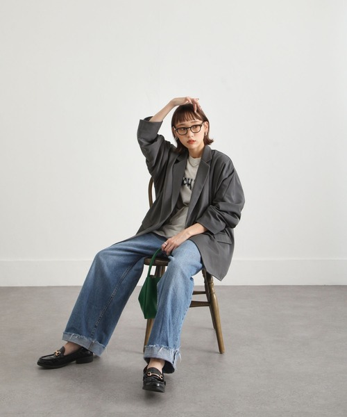 Chillfar（チルファー）の「スリットスリーブテーラードジャケット（テーラードジャケット・レディース・カーキ/ブラック/アイボリー/グレー/オレンジ/ピンク/グリーン/ダークブラウン・FREE）」の13枚目の写真