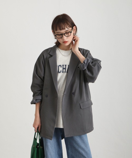 Chillfar（チルファー）の「スリットスリーブテーラードジャケット（テーラードジャケット・レディース・カーキ/ブラック/アイボリー/グレー/オレンジ/ピンク/グリーン/ダークブラウン・FREE）」の10枚目の写真