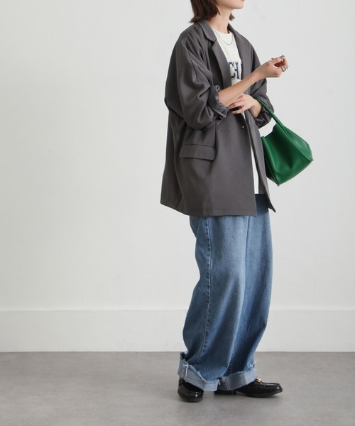 Chillfar（チルファー）の「スリットスリーブテーラードジャケット（テーラードジャケット・レディース・カーキ/ブラック/アイボリー/グレー/オレンジ/ピンク/グリーン/ダークブラウン・FREE）」の9枚目の写真