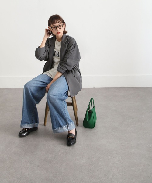 Chillfar（チルファー）の「スリットスリーブテーラードジャケット（テーラードジャケット・レディース・カーキ/ブラック/アイボリー/グレー/オレンジ/ピンク/グリーン/ダークブラウン・FREE）」の12枚目の写真