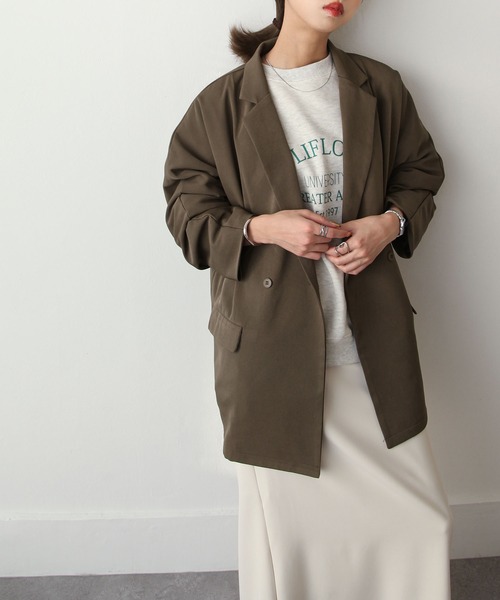 Chillfar（チルファー）の「スリットスリーブテーラードジャケット（テーラードジャケット・レディース・カーキ/ブラック/アイボリー/グレー/オレンジ/ピンク/グリーン/ダークブラウン・FREE）」の15枚目の写真