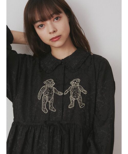 merry jennyメリージェニー bearジャガードシャツワンピース merry jenny bearジャガードシャツワンピース（ブルー