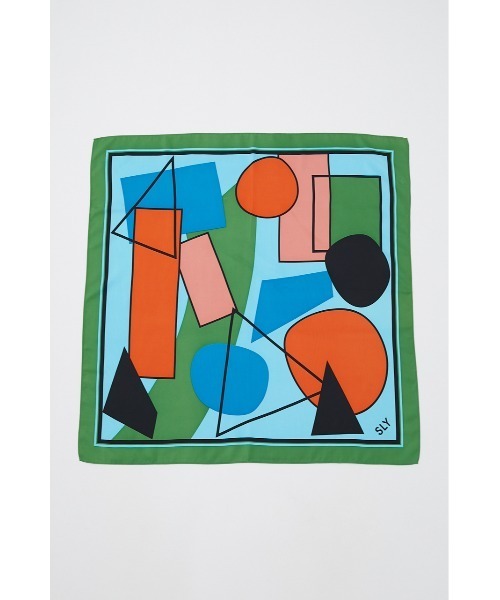SLY（スライ）の「GEOMETRIC PAINT SCARF ジオメトリック ペイント スカーフ（バンダナ/スカーフ・レディース・ベージュ/グリーン・FREE）」の11枚目の写真