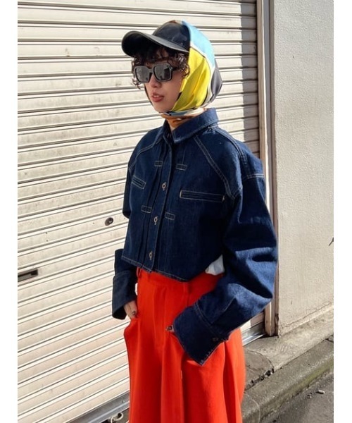 SLY（スライ）の「GEOMETRIC PAINT SCARF ジオメトリック ペイント スカーフ（バンダナ/スカーフ・レディース・ベージュ/グリーン・FREE）」の20枚目の写真