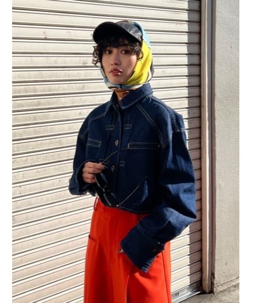 SLY（スライ）の「GEOMETRIC PAINT SCARF ジオメトリック ペイント スカーフ（バンダナ/スカーフ・レディース・ベージュ/グリーン・FREE）」の21枚目の写真